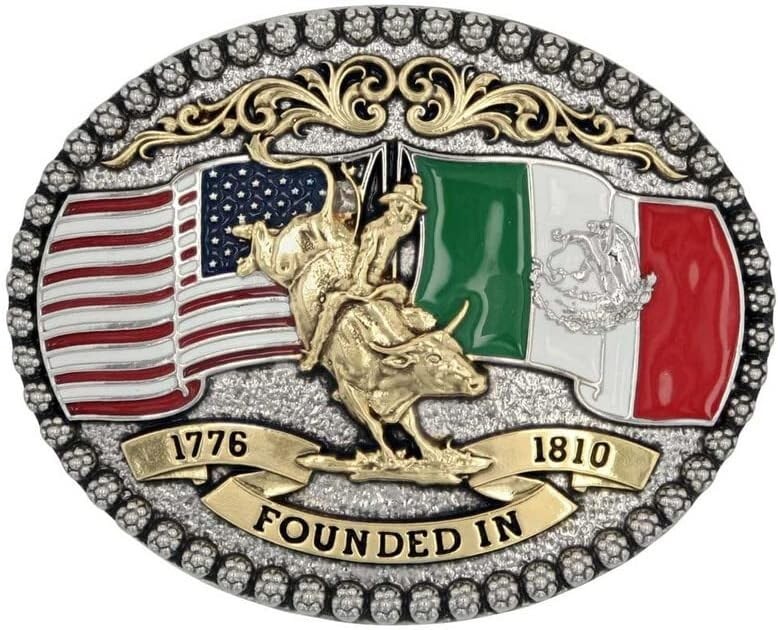 Statement Metal Belt Buckle with American & Mexican Flags – Unique Unisex Style