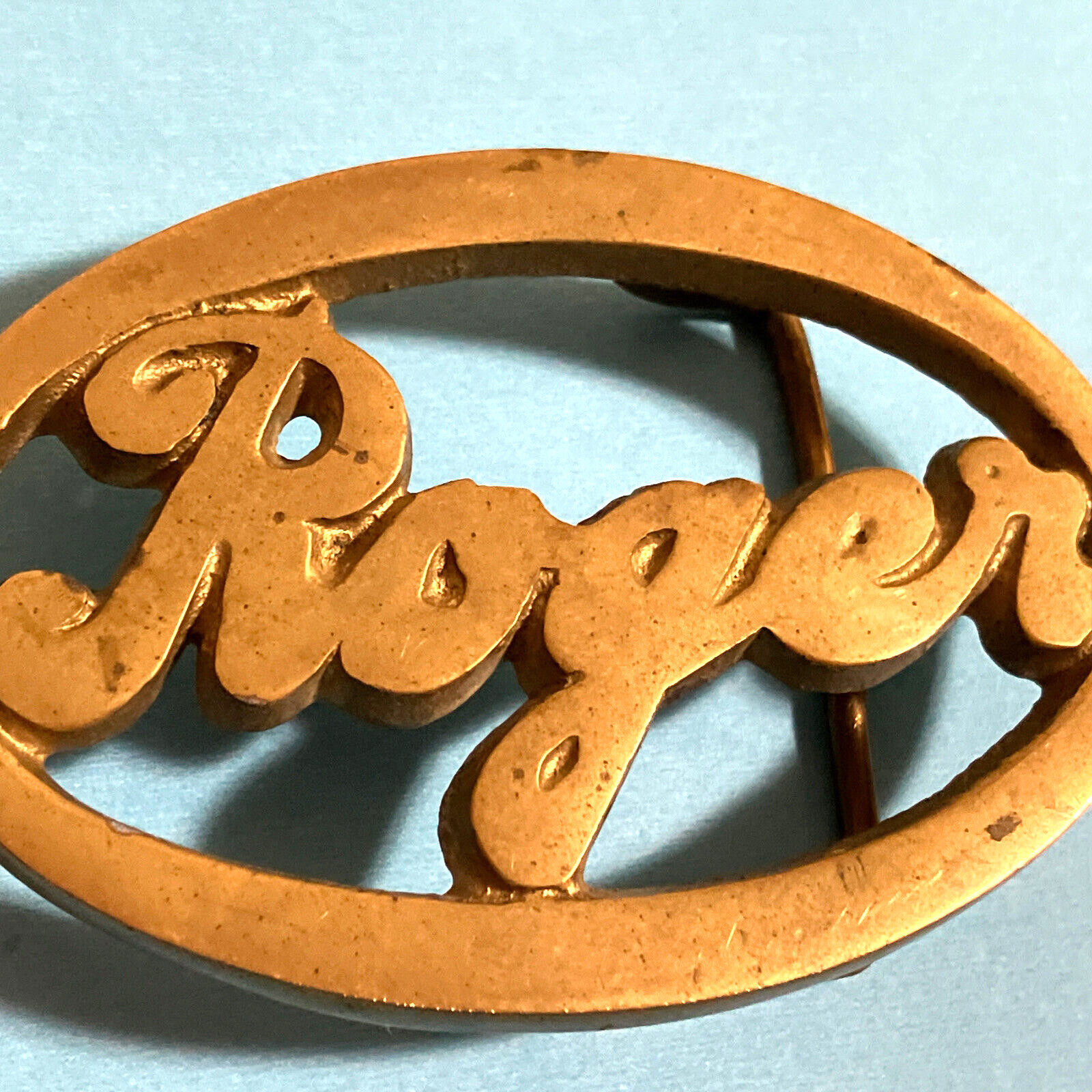 Vintage Western Solid Brass Belt Buckle ROGER Iconic Character Roger TAIWAN