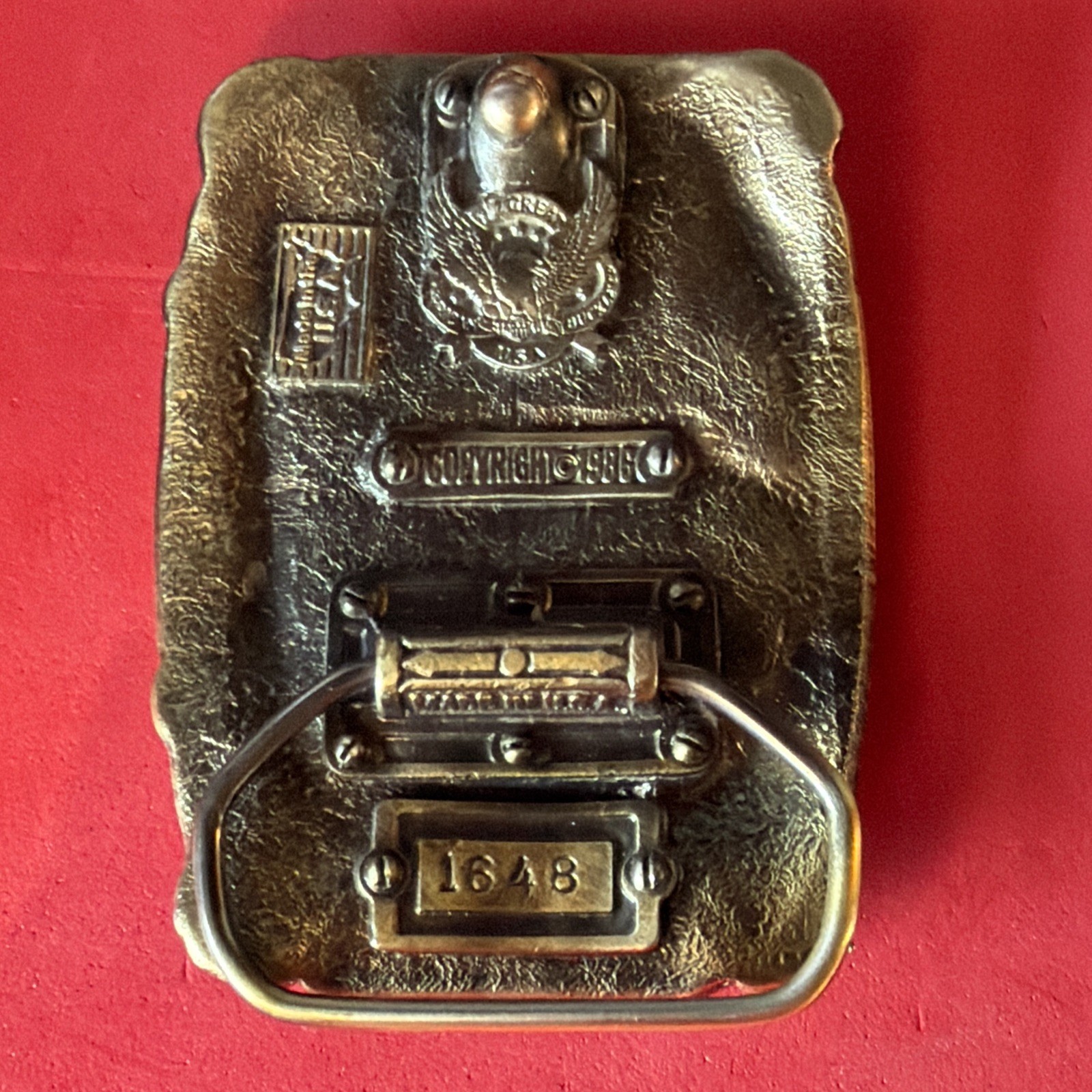 2 belt buckles 1986 American Firefighter, Eagle Flag 1990 Siskiyou Made in USA