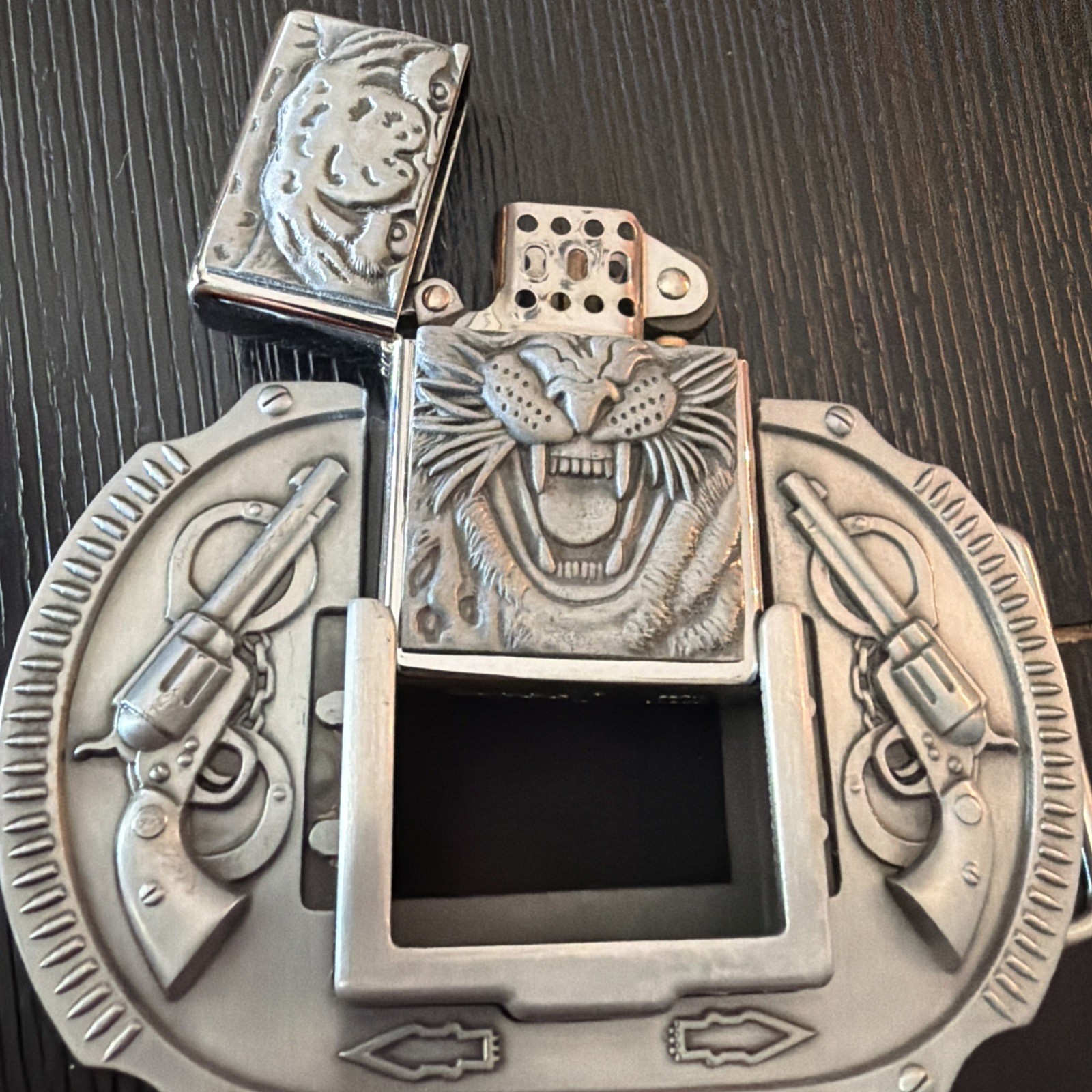 Tiger Guns Western Cowboy Lighter Belt Buckle
