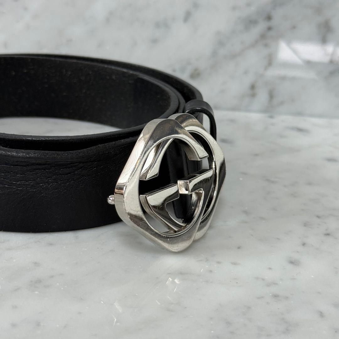 GUCCI Pre-Owned Interlocking Leather Belt Black Silver
