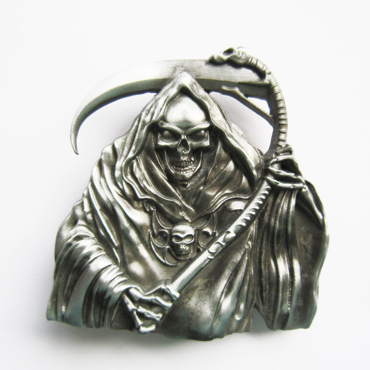 Belt Buckle for Men Antique Brushed Silver Grim Reaper Belt Buckle