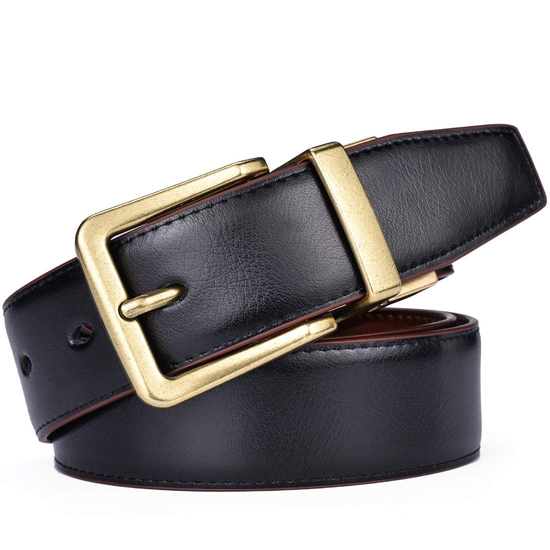 Beltox Men’s Belts 34-36, Antique Gold Buckle With Black/Lt Brown Belt