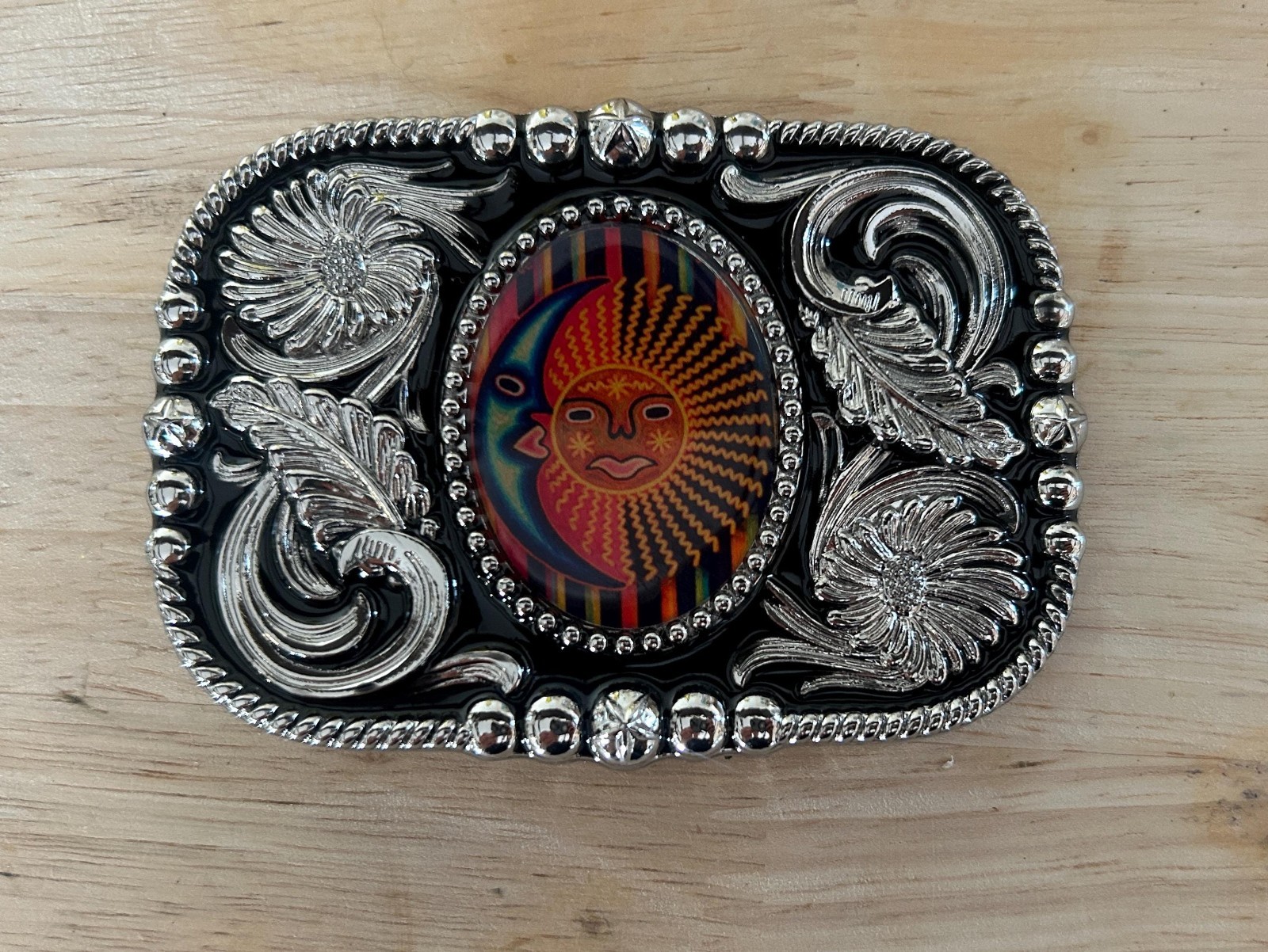 Moon Sun Belt Buckle Huichol Mexican Art Style Fits 1.5 Inch Belt Strap
