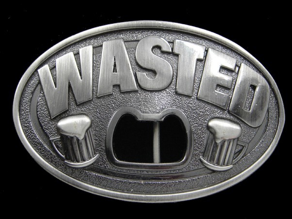 SA09139 REALLY NICE **WASTED** BOTTLE OPENER FUNNY BOOZE BELT BUCKLE