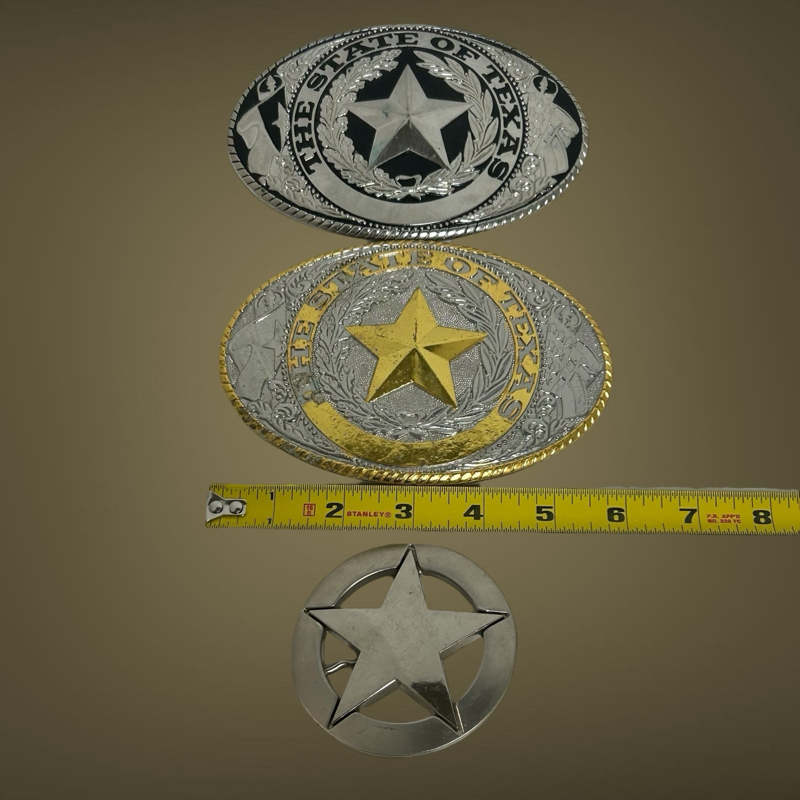 Lot Of 3 Texas Lone Star Western Belt Buckles And 5 Braided Leather Hat Bands