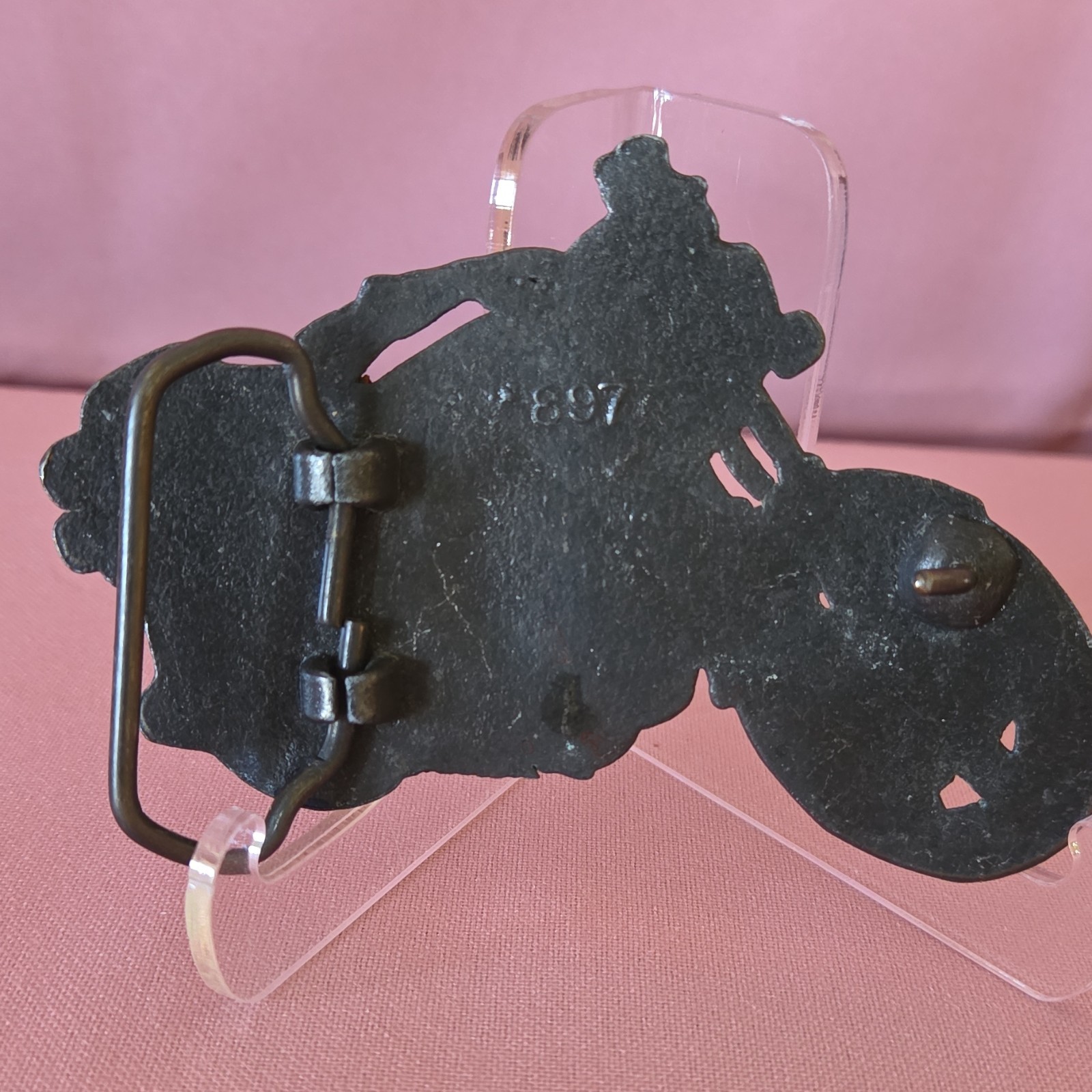 Vintage Men&rsquo;s Motorcycle Biker Black Metal Clip Belt Buckle 1.5 in MPN 897