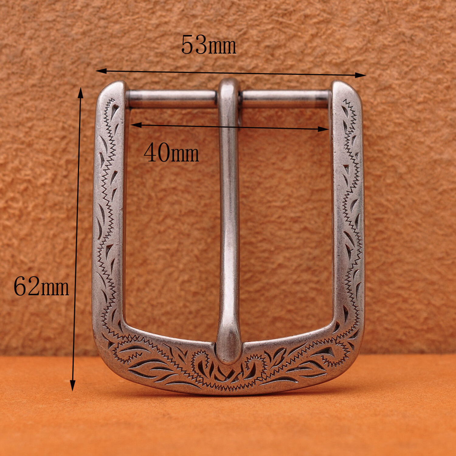 Flower Carved Antique Prong Pin Buckle Men Leather Belt Replacement Buckle 40mm
