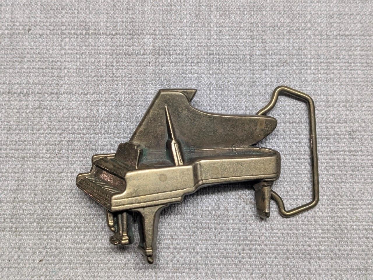 vintage PIANO belt buckle SOLID BRASS baron 1970s western cowboy MUSIC concert