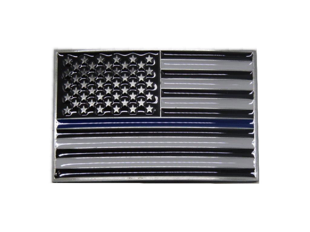 USA American Thin Blue Line Police Officers Memorial Rectangle Metal Belt Buckle