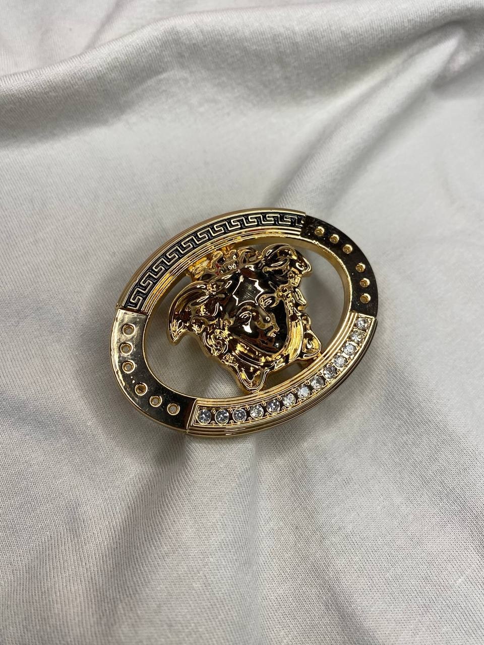 Gold Medusa Head Belt Buckle Black Greek Key Crystal Oval