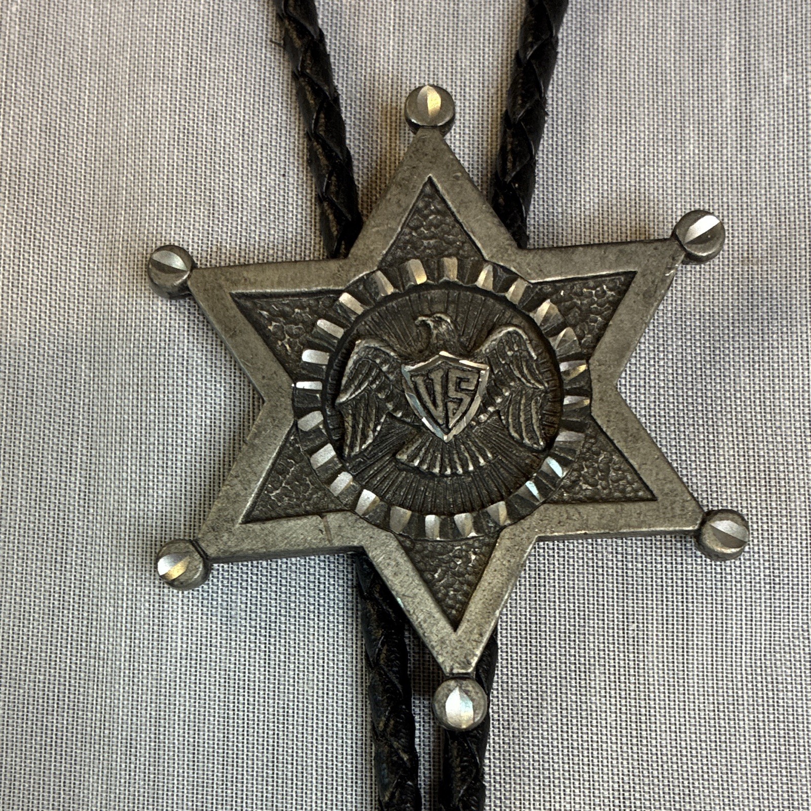 VTG 1992 EGE Diamond Cut Heavy Pewter US Marshall Buckle and matching Bolo Tie