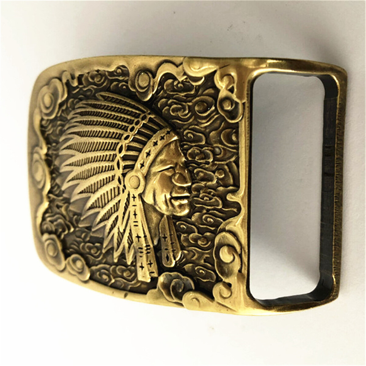 Indian Head Belt Buckle Solid Brass Shiny Vintage Antique Western Cowboy Boucle