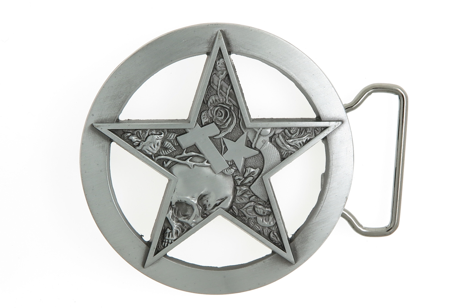 Sheriff Round Star Tattoo Skull Cross Novelty Metal Western Belt Buckle