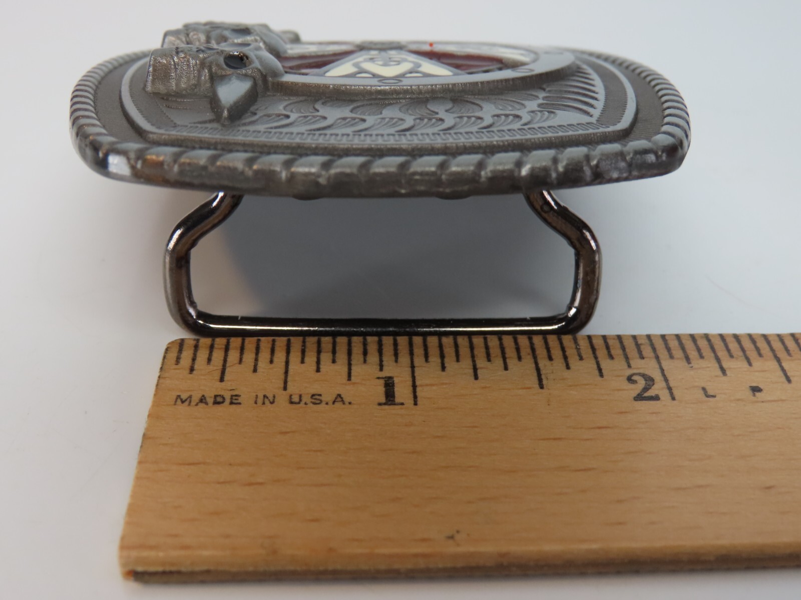 Celtic Shield Skull Sword Metal Belt Buckle Pewter Tone Enameled New