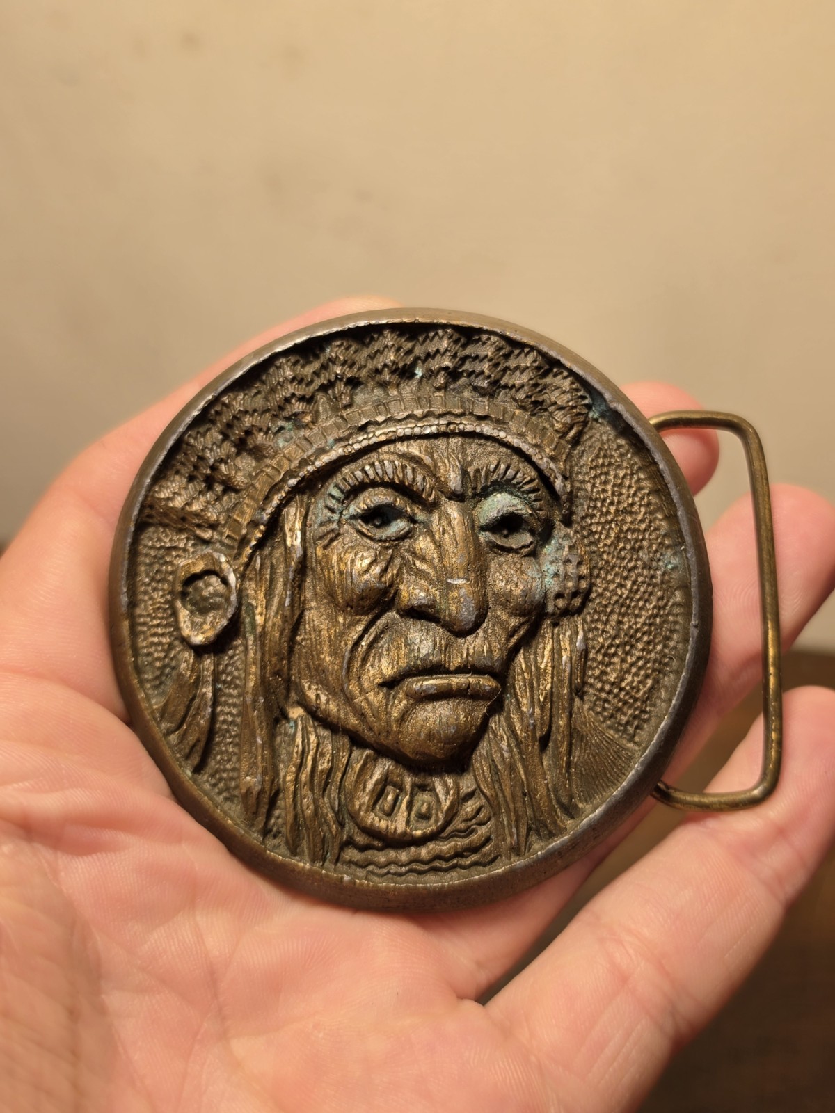 VTG 1970&rsquo;S NATIVE AMERICAN INDIANA METAL CRAFT INDIAN CHIEF WESTERN BELT BUCKLE