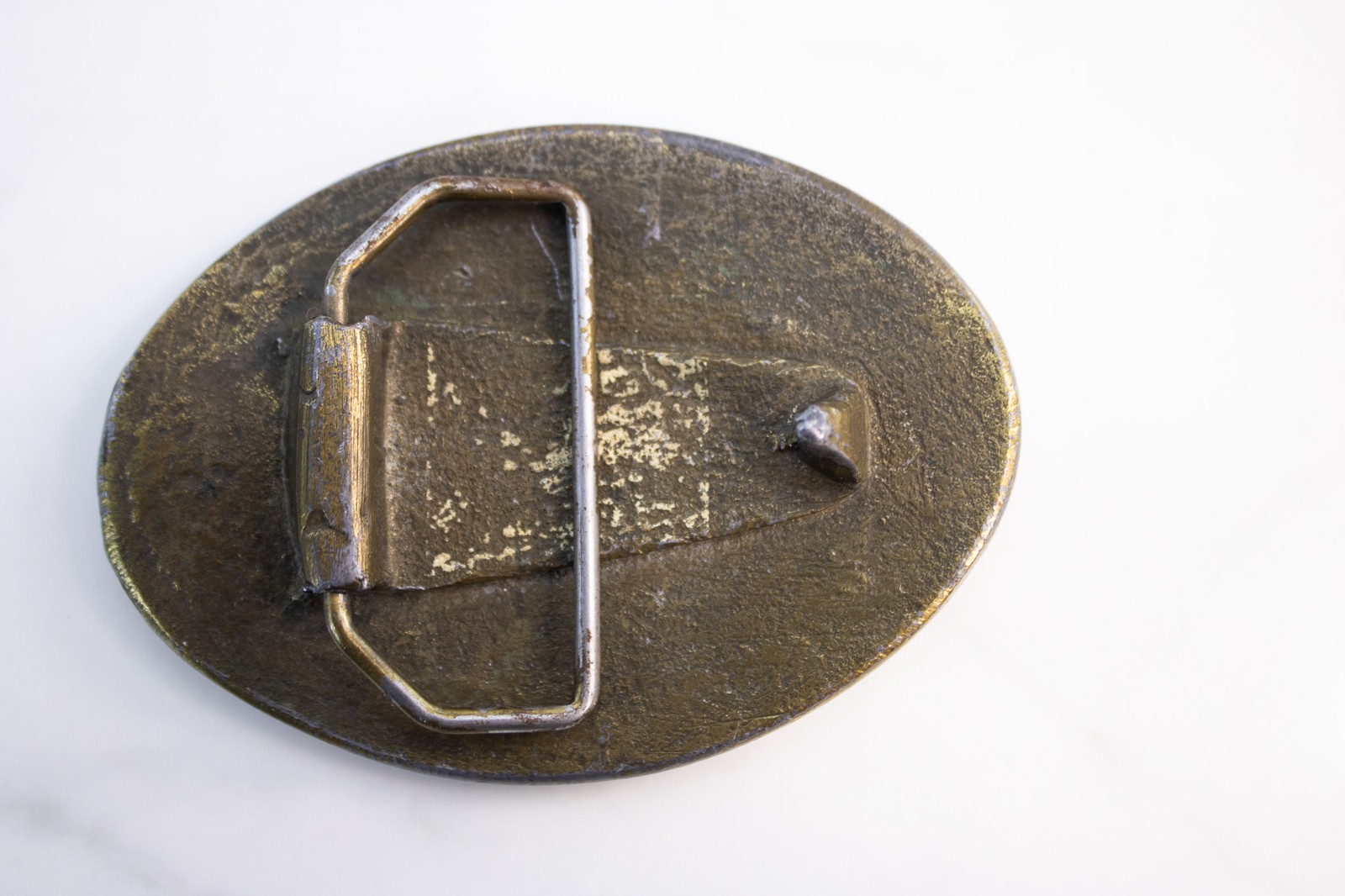 Vtg Brass Buffalo Nickel Bison Hammered Oval Belt Buckle Five Cents Western 70s