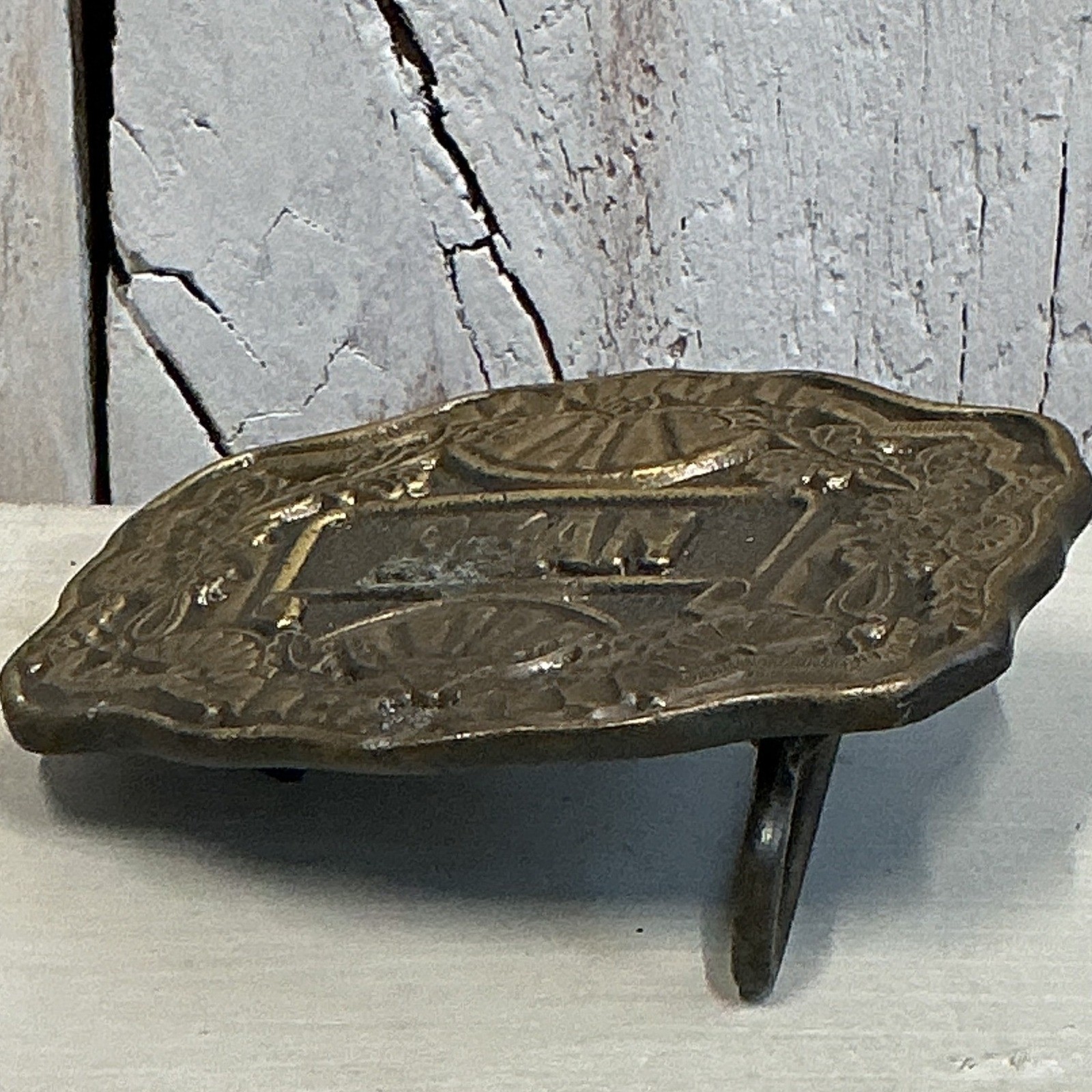 Vintage Oden USA Brass Belt Buckle Dean Name Western Style Needs Repair