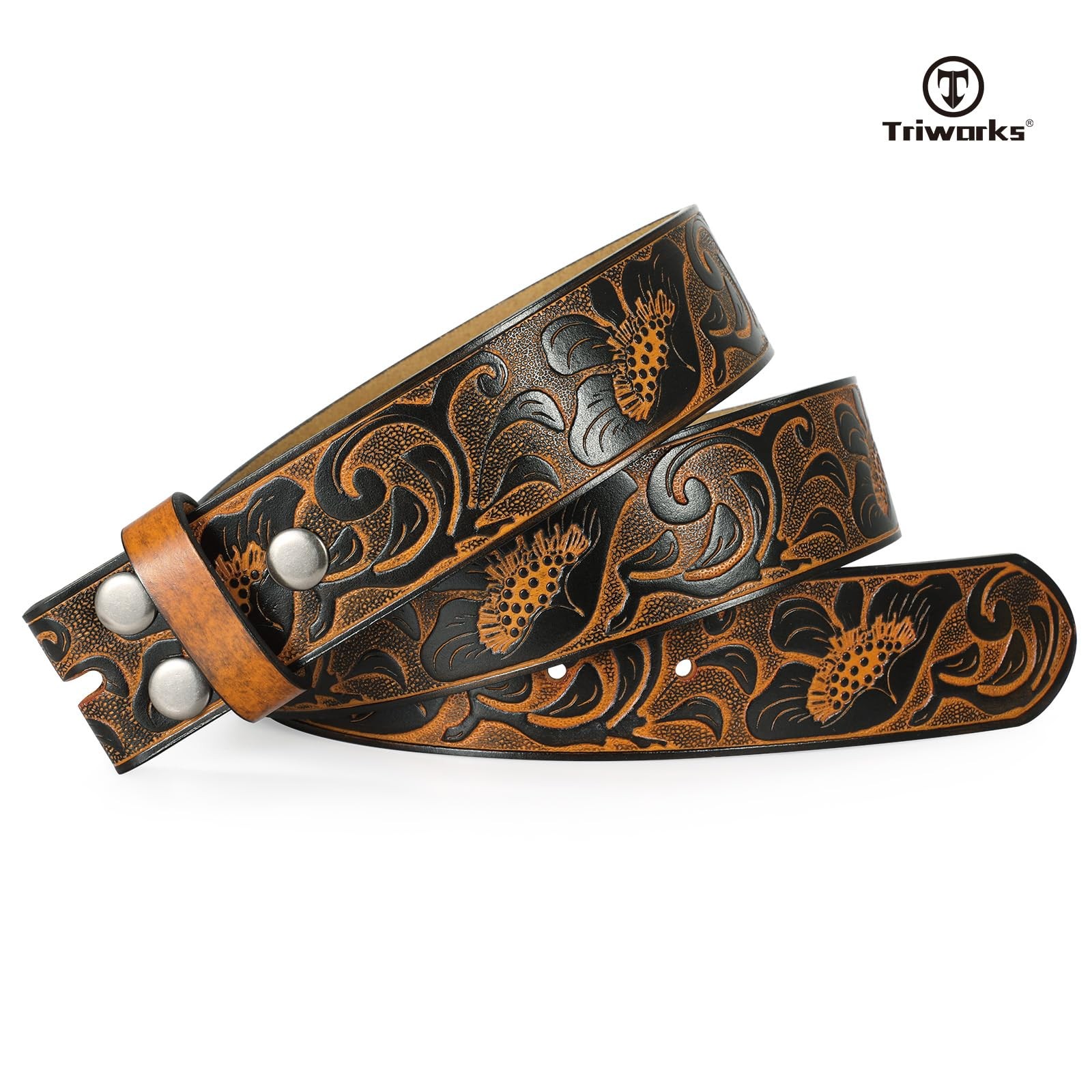 TRIWORKS Western Belt without buckle for men – Fit Size 34&Prime;-37&Prime;, Black/Brown