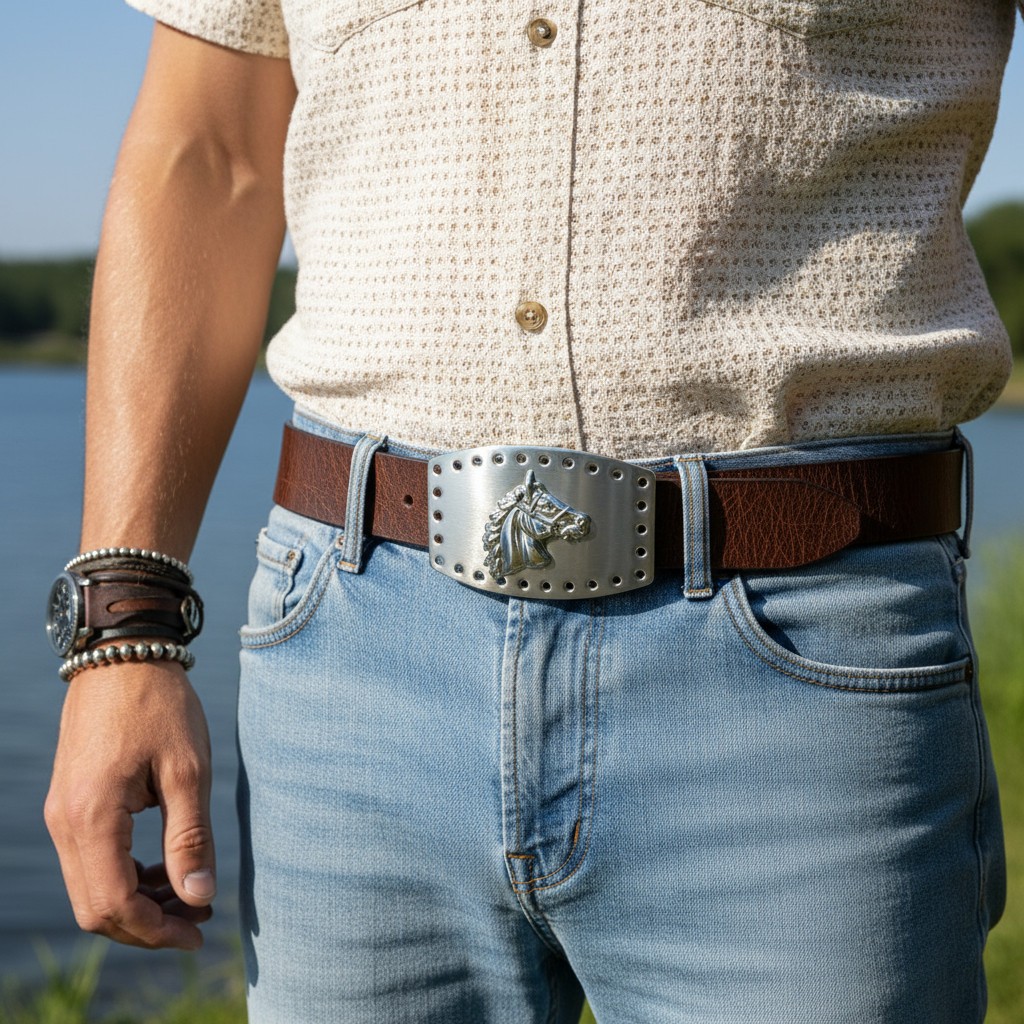 Cool Men Women Western Fashion Belt Buckle Silver Metal Rodeo Horse Classic Look