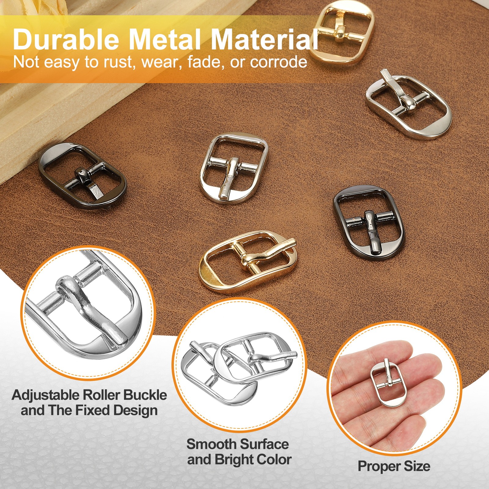 6 Pcs 0.5 Inch Single Prong Buckles Oval Center Bar Buckles, Silver Tone