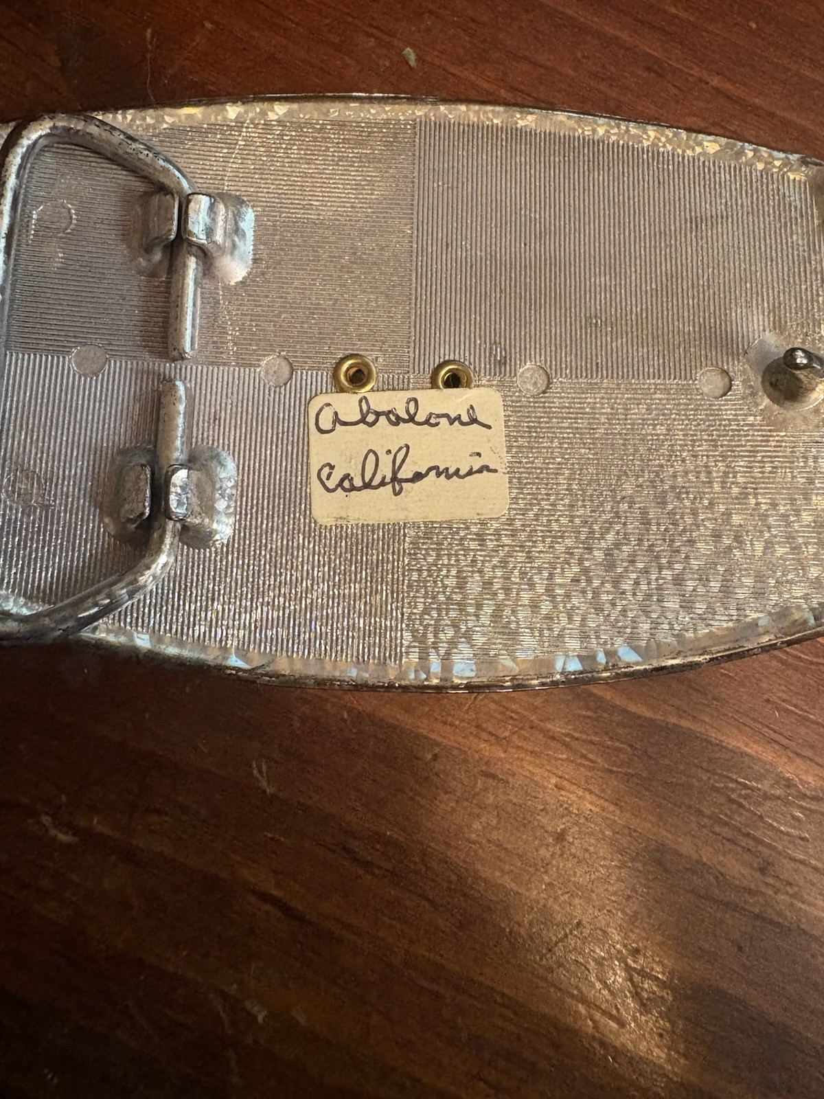 Vintage Cumberland California Abalone Shell Belt Buckle Silver Tone Western