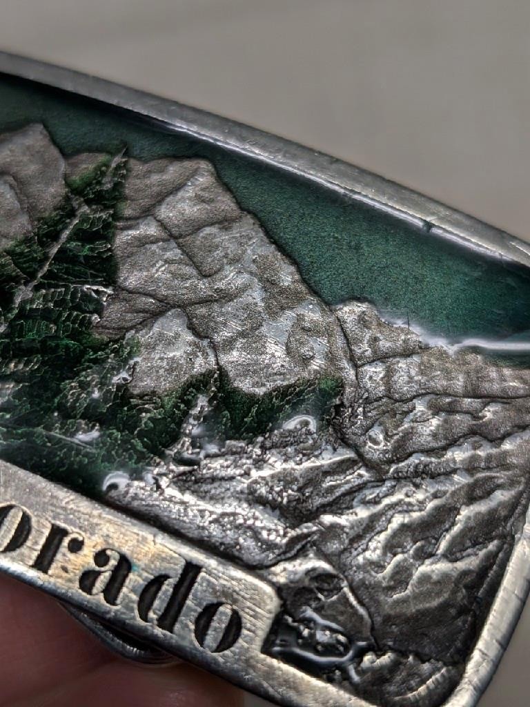 1970s vintage COLORADO belt buckle MOUNTAINS enamel WESTERN nature cowboy