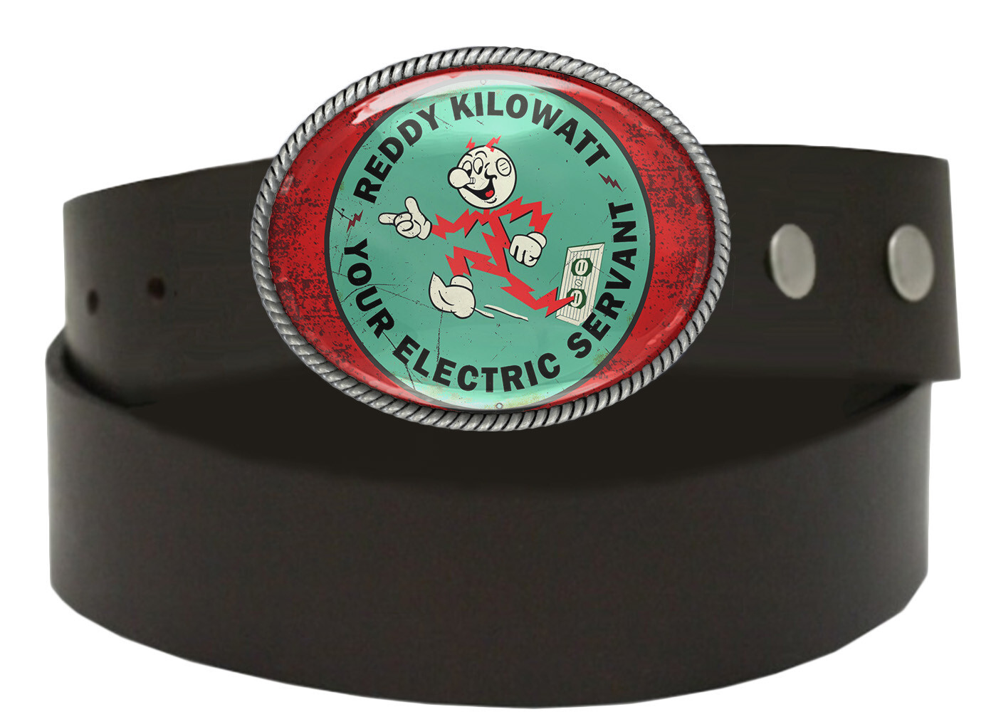 Reddy Kilowatt Belt Buckle – Retro Electric Co Art Handmade Oval Buckle – 381