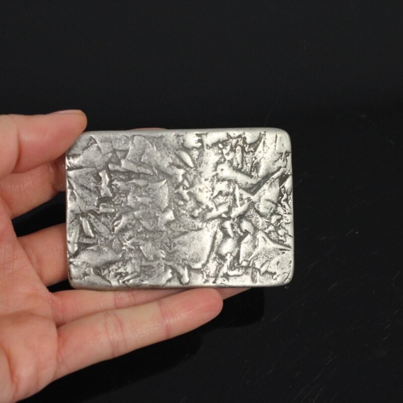 Handmade Metal Belt Buckle Rustic Texture Rectangular Unique Silverfa