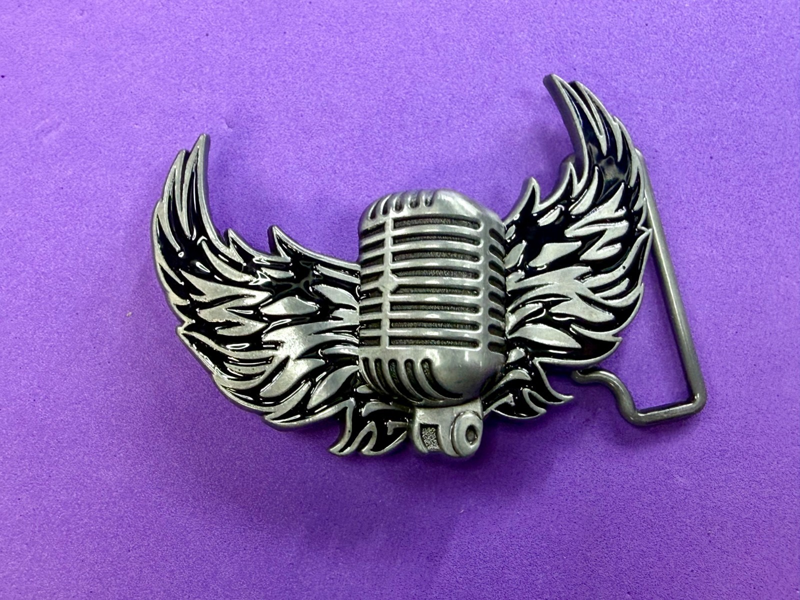 Classic Microphone Flying Wings Classic Rock Music Musician Cutout Belt Buckle