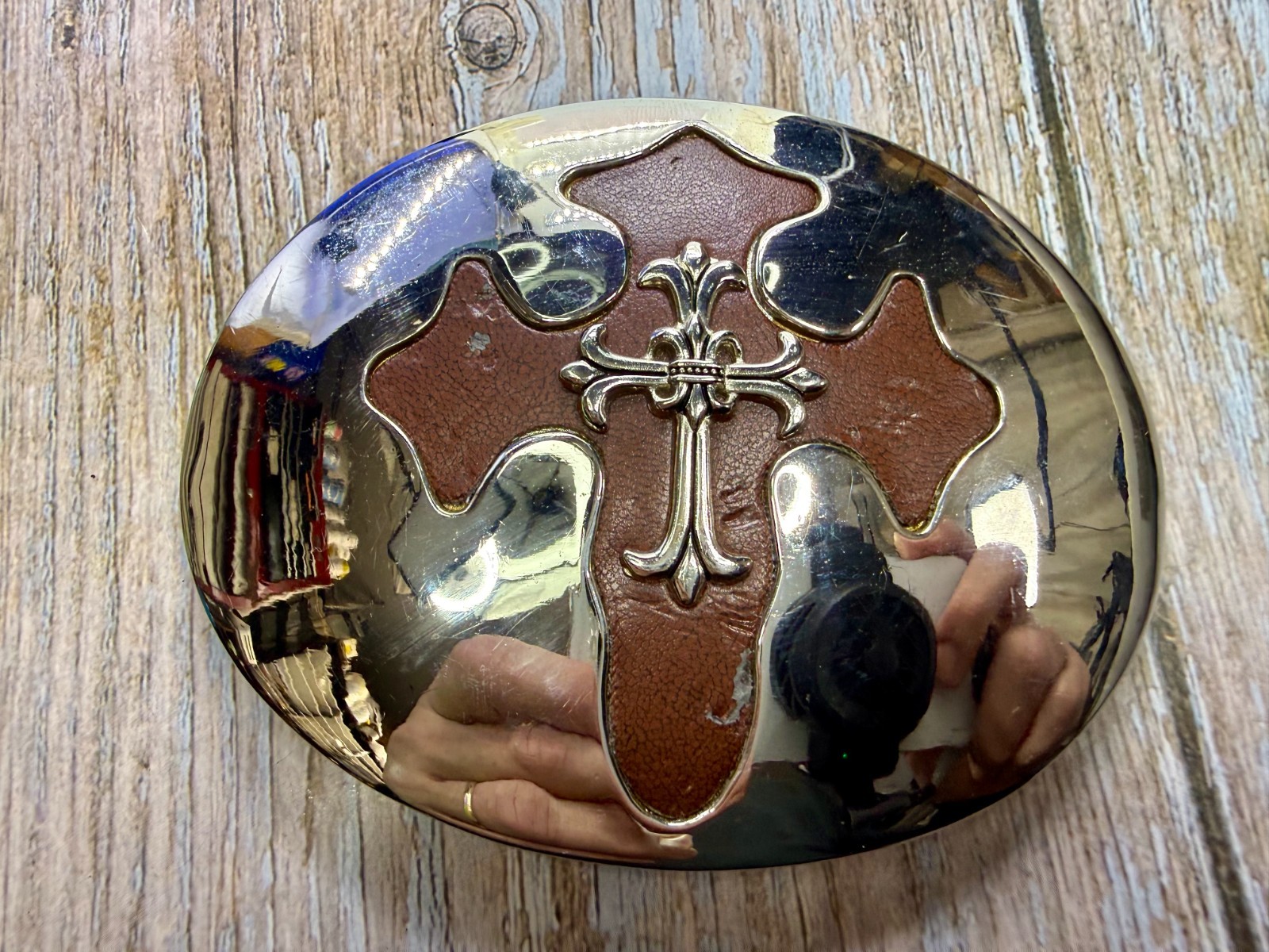 Large Gothic Cross Religious Gothic Punk Biker Vibe Leather & Metal Belt Buckle