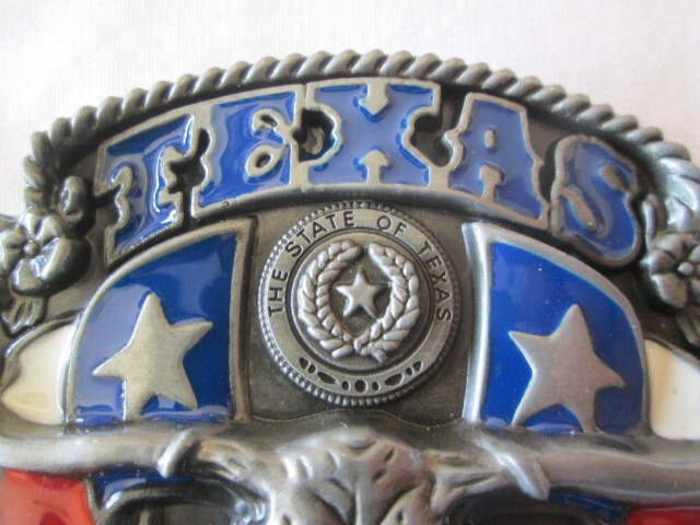 Texas Long Horn Steer Skull Western Enamel Belt Buckle State Flags NEW