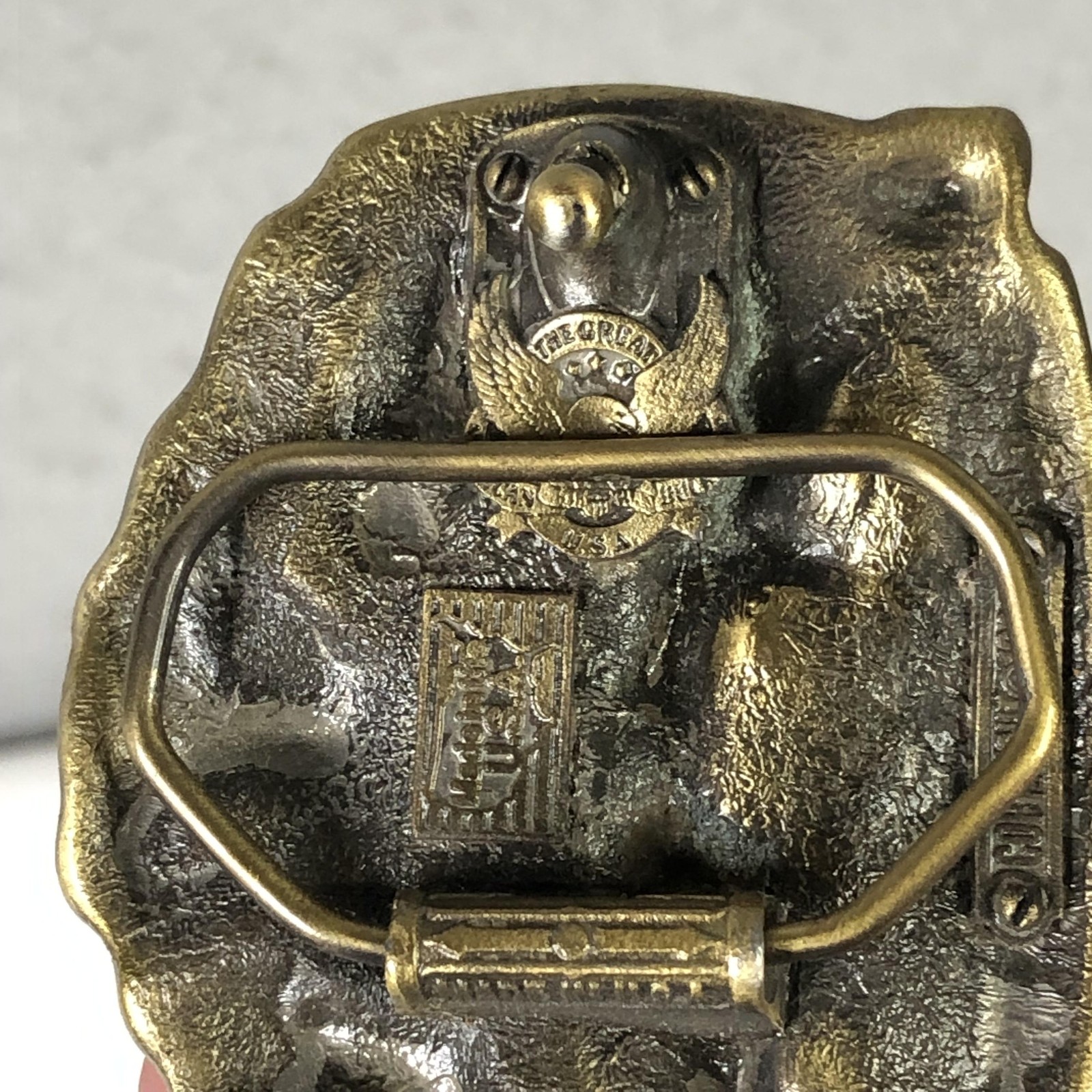 Vintage The Great American Buckle Co Belt Buckle Mens Gold Alaska Wildlife USA