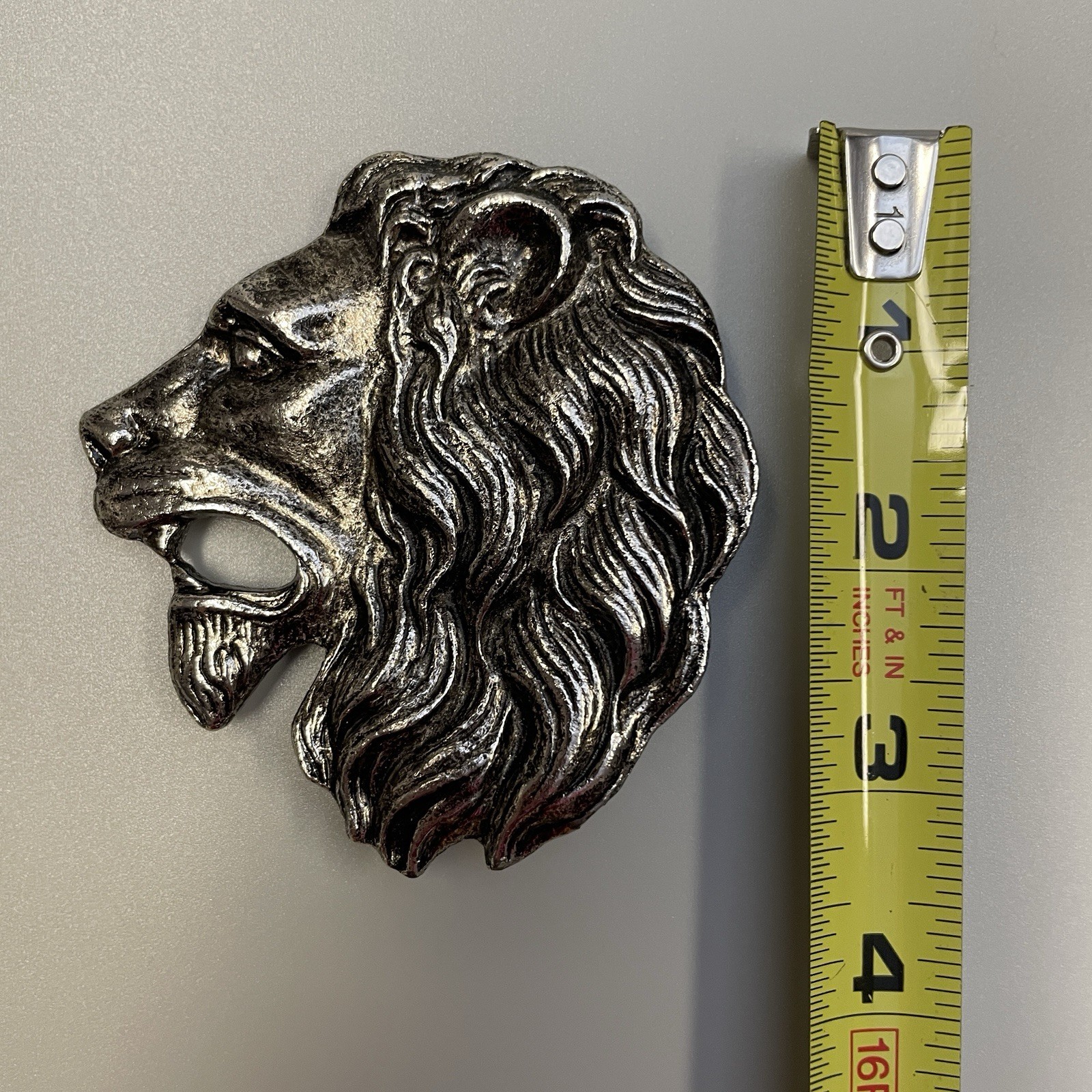 Vintage Silver Tone Gothic Medieval LARP Buckle for Belt Lion Head Roaring Gift