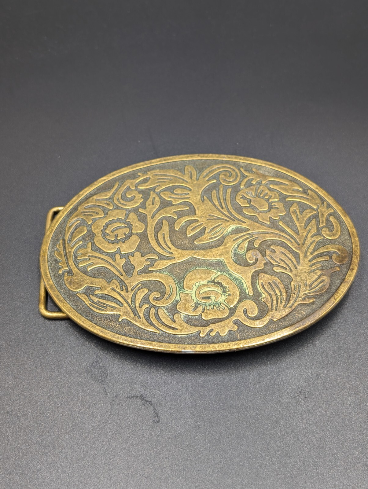 Western Belt Buckle Flower Pattern Brass
