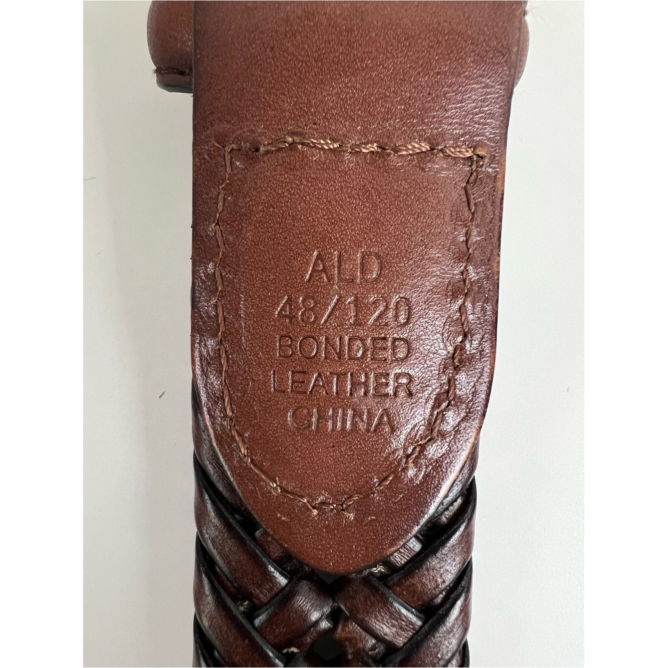 ALD Woven Braided Brown Leather Belt Gold Buckle Preppy Equestrian 48 Old Money