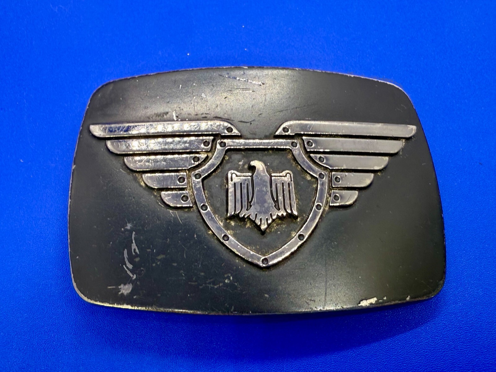 Thunderbird Shield Wings Crest Logo Enameled Belt Buckle Chrome Brand #6172
