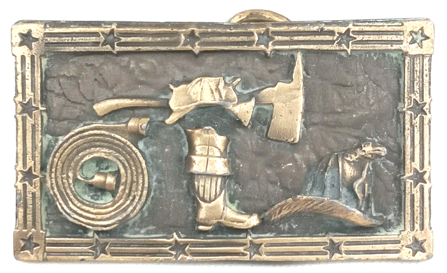 Vintage 1970s Brass Relief Firefighter Belt Buckle Made In USA