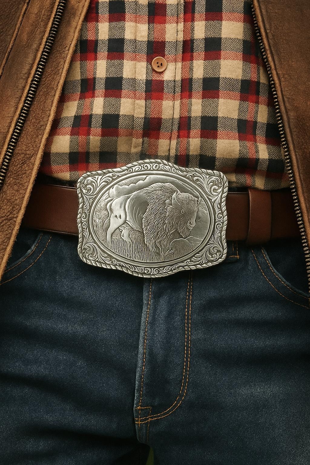 Engraved Buffalo Belt Buckle Southwestern Cowboy Style Fits 1.5 Inch Belt