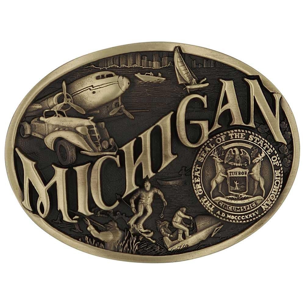 Montana Silversmiths State Heritage Antiqued Oval Brass Western Belt Buckle New