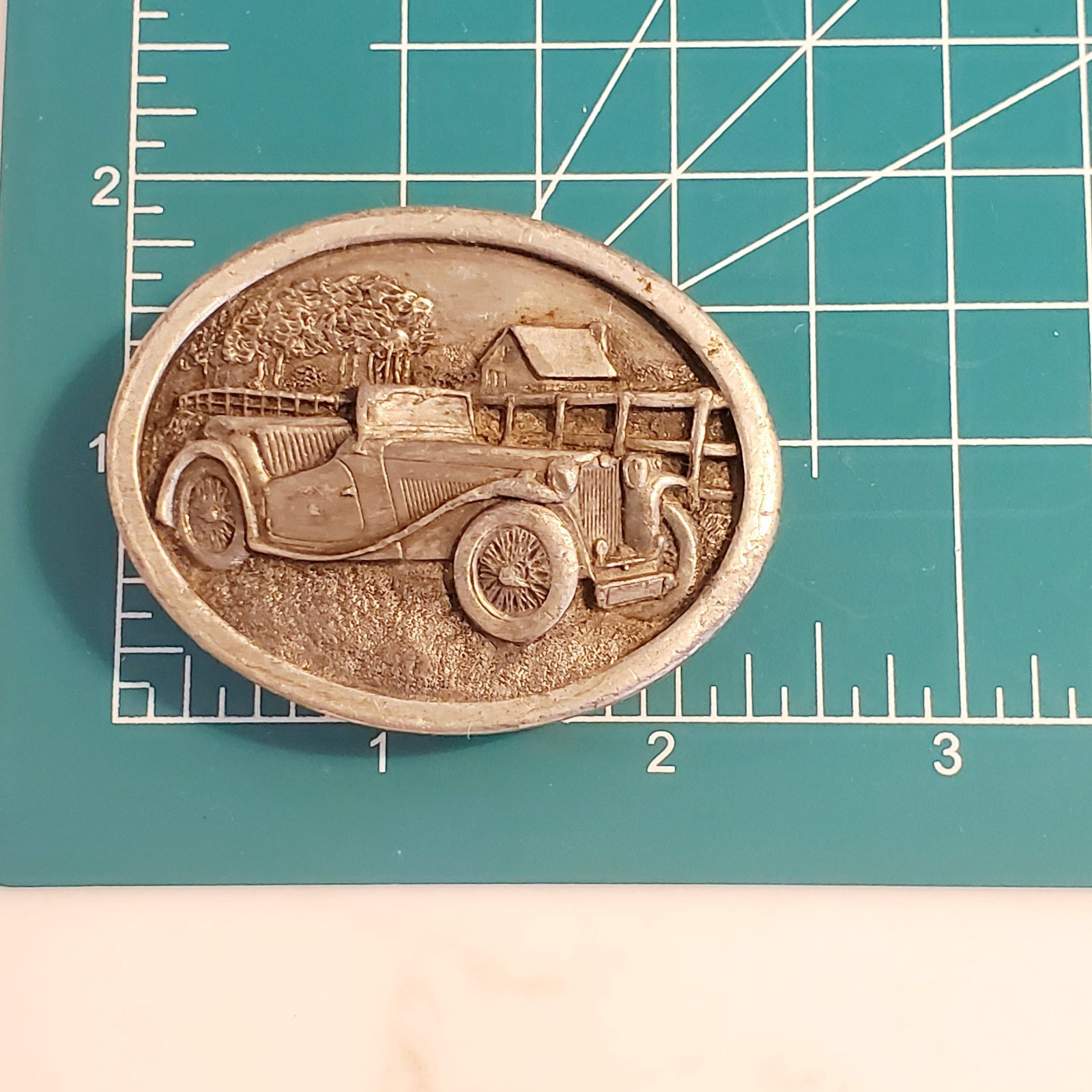 Vintage 1984 Bergamot Brass Works Car Scene Belt Buckle U L43 Made In USA