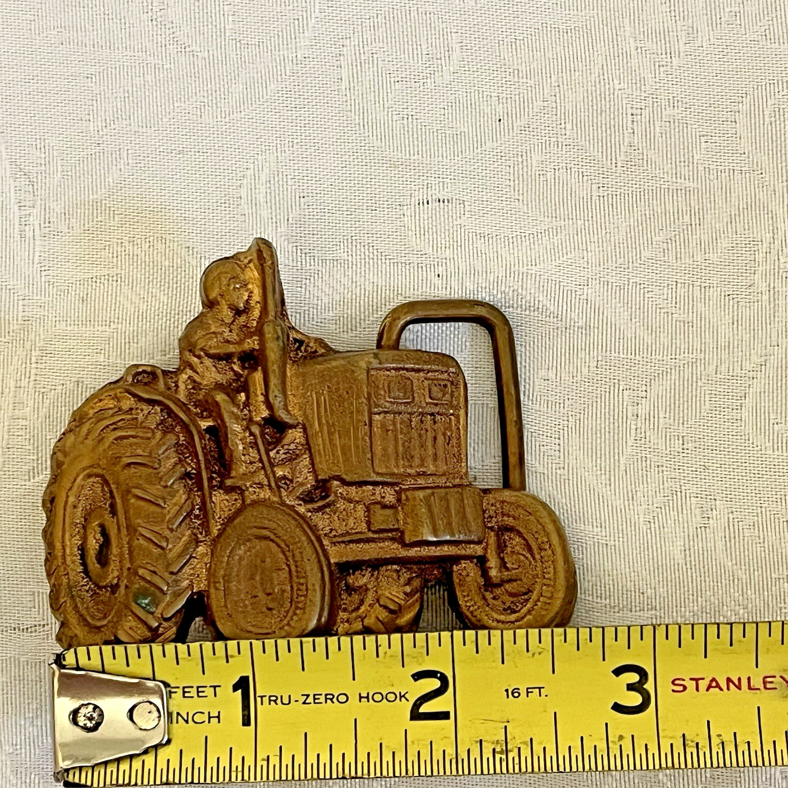 Vintage Tractor Belt Buckle Farmer Bronze Tone Western Farm Farmer Scene 3” x 2”