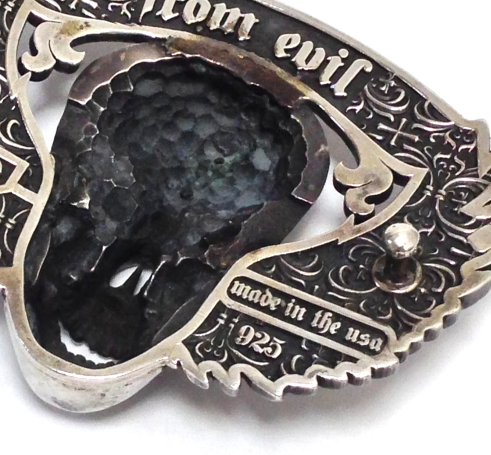Skull & Wings Deliverance From Evil Belt Buckle Solid Sterling Silver 236.8g