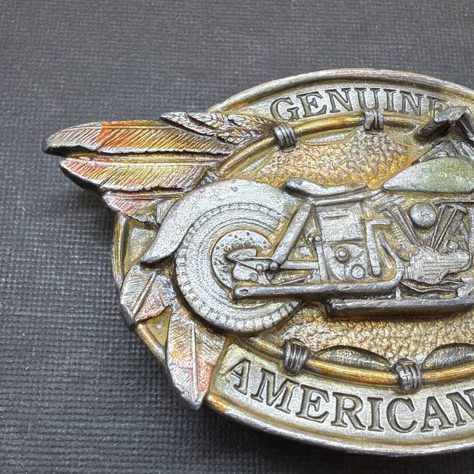 Rare 1994 Bergamot &lsquo;Genuine American Iron&rsquo; Motorcycle Belt Buckle-Enameled
