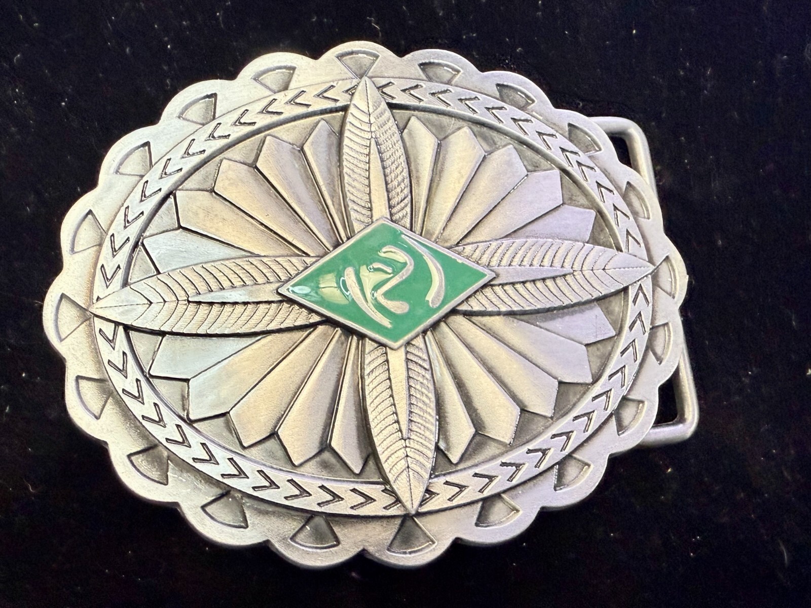 Southwestern Native Indian Tribal Art Style Green Colored Center Belt Buckle