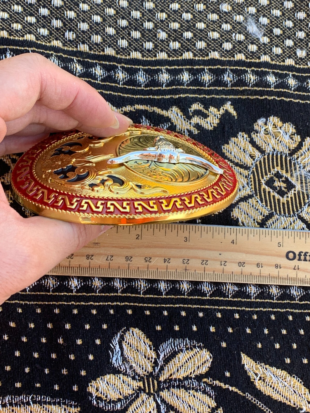 Western Buckle Gold Silver Black Red Longhorn Cowboy Oval 2 » Rodeo Buckle