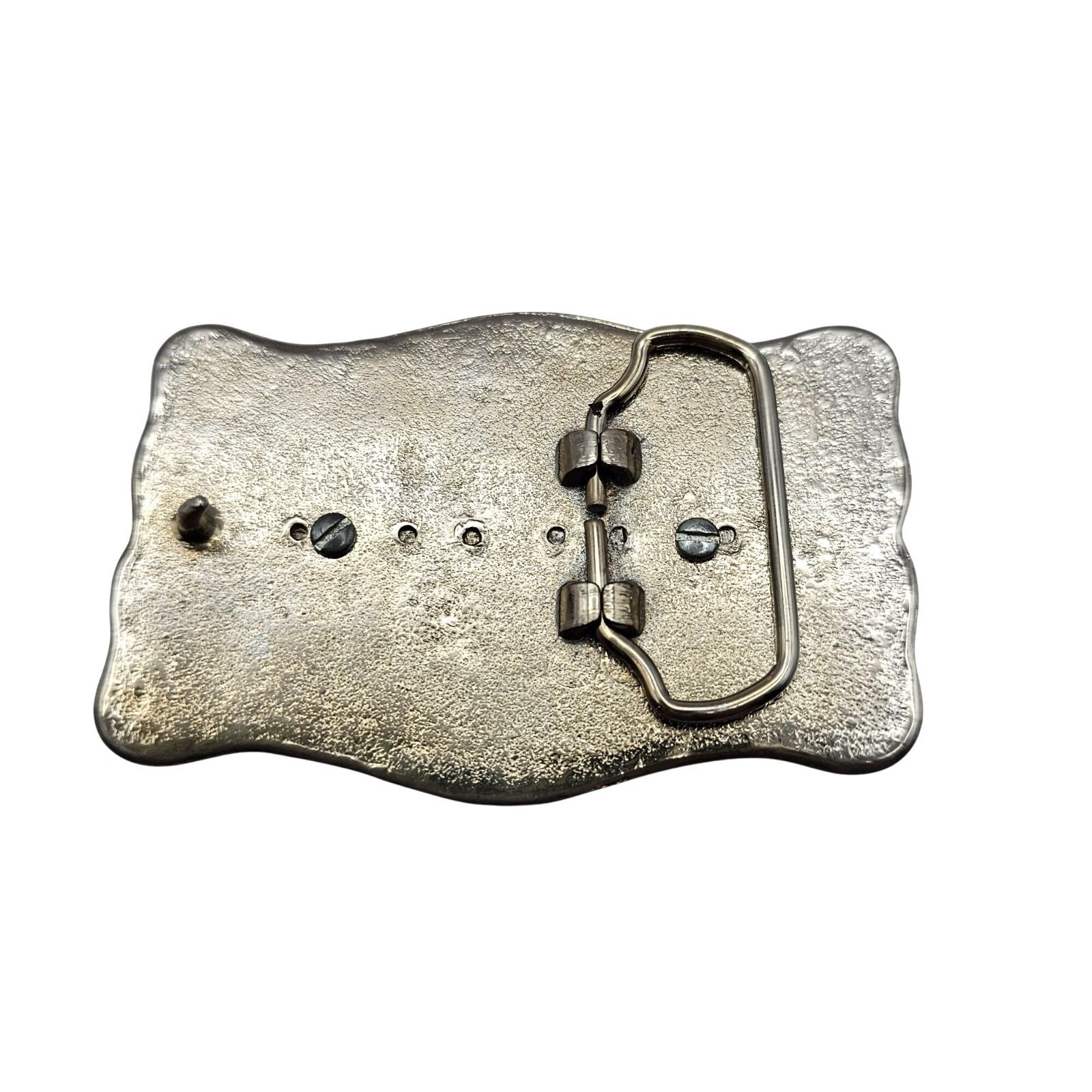 Western Belt Buckle Dendritic Agate Cabochon Silver Engraved Accents Side Pieces