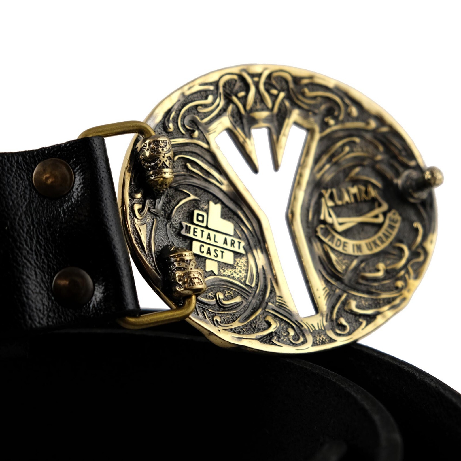 Algiz runic brass belt buckle, Life Rune Celtic Old Norse Scandinavian