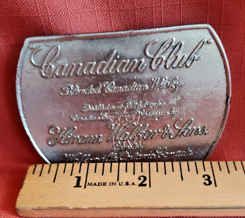 VTG Rectangle Canadian Club Whisky Belt Buckle Silver Toned Fits 1.5&Prime; Belt