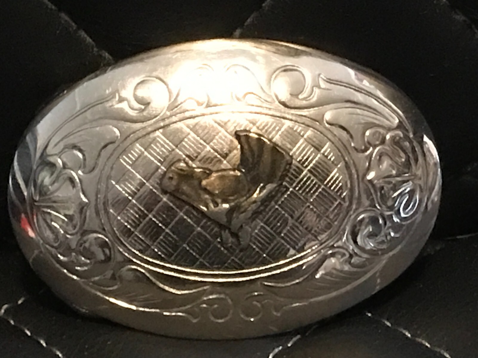 Metallic Oval Rooster Themed Belt Buckle